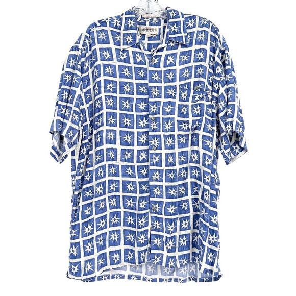 Vintage Campia Moda Men Button Up Camp Shirt Size M Blue White Relaxed Sun Print - Picture 1 of 3
